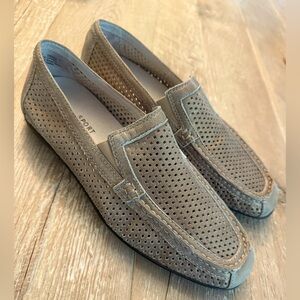 Donald J. Pliner Taupe Perforated Suede Loafers